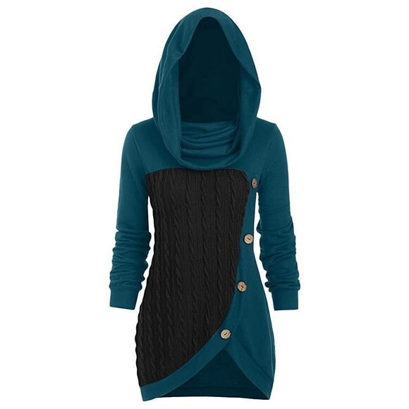 NEW NWT Blue Sz Small Casual or Dress Stretchy Versatile Cowl Neck Tunic Sweater - Picture 3 of 6